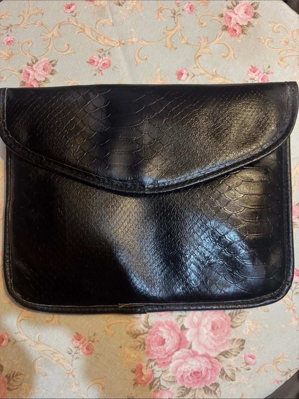 Black Faux-Snake Envelope Clutch with velvet lining